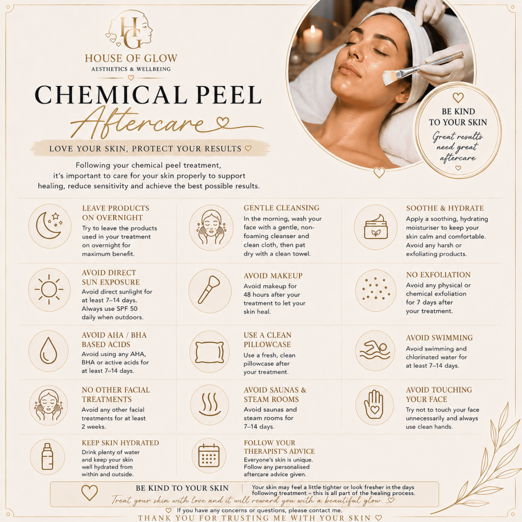 Chemical Peel aftercare advice from House Of Glow