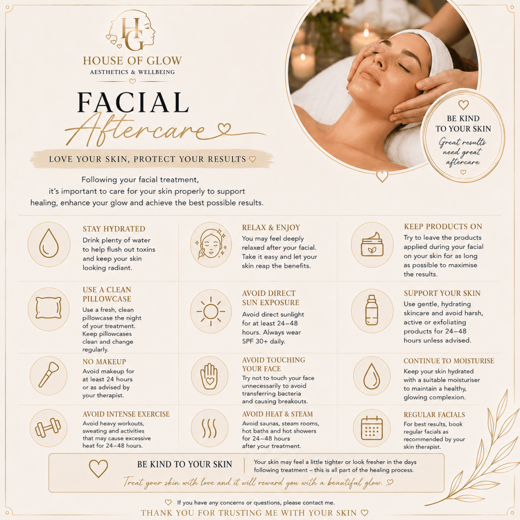 Facial aftercare advice from House Of Glow
