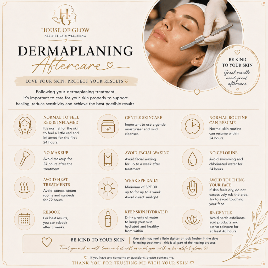 Dermaplaning aftercare advice from House Of Glow
